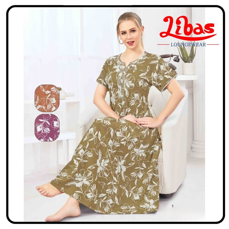 Spacious Green Alpine Nighty in floral prints with button closure From Libas Loungewear - AL1074 Spacious Green Alpine Nighty in floral prints with button closure From Libas Loungewear - AL1074