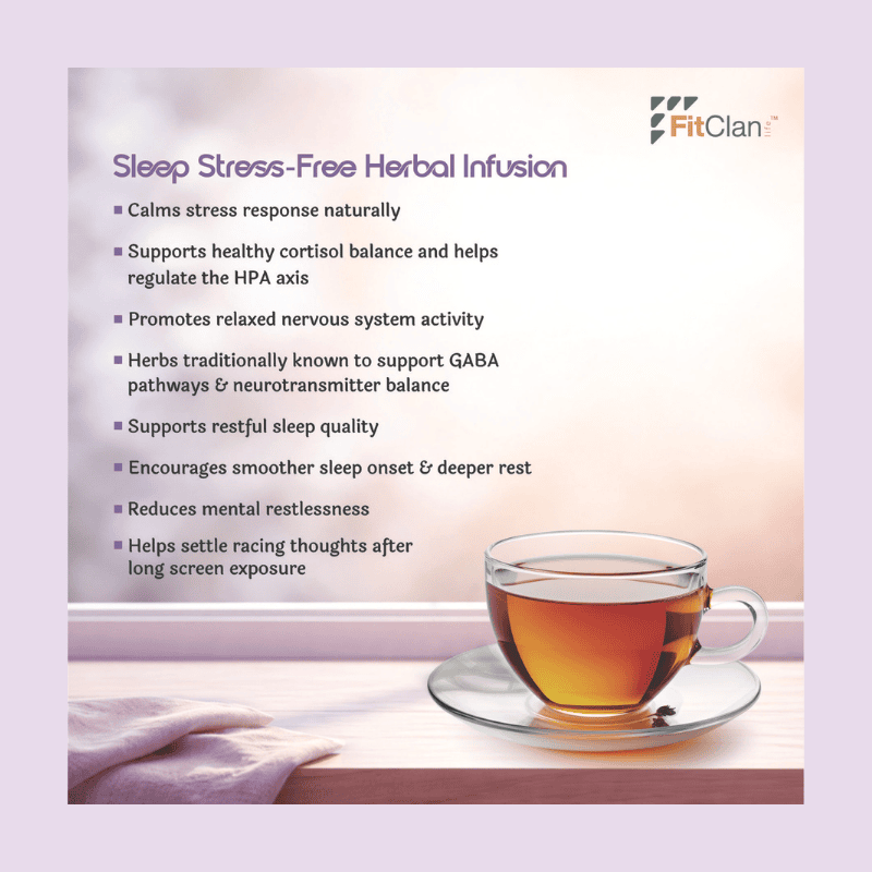 Sleep Stress-Free Herbal Tea | Relaxing Ayurvedic Tea with Ashwagandha, Brahmi & Lavender