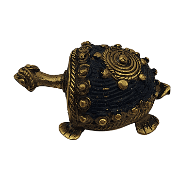 Brass Turtle with Green Embroidered Shell | Vastu Tortoise Showpiece India