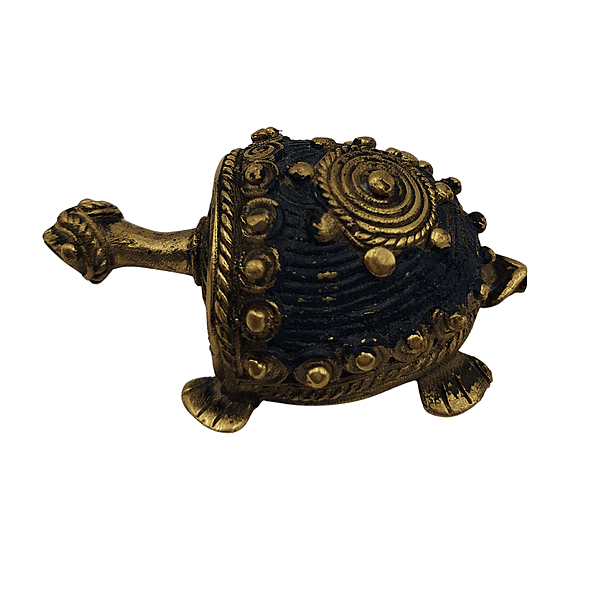 Brass Turtle with Green Embroidered Shell | Vastu Tortoise Showpiece India