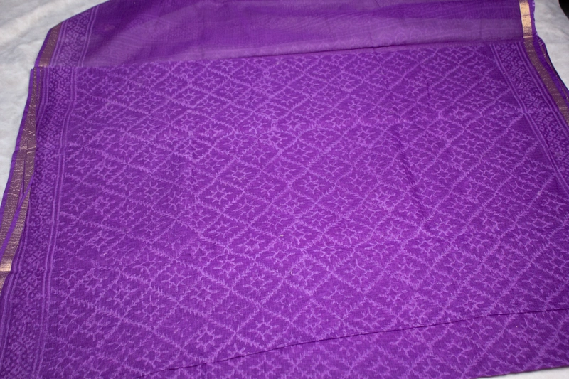 Kota Doria - Violet with Geometric Print
