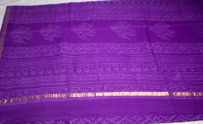 Kota Doria - Violet with Geometric Print