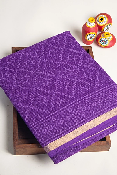 Kota Doria - Violet with Geometric Print