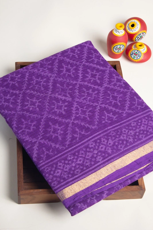 Kota Doria - Violet with Geometric Print