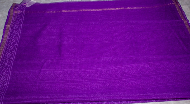 Kota Doria - Violet with Geometric Print
