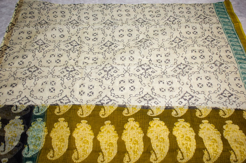 Kota Doria - Mustard Yellow and Black with Paisley Print