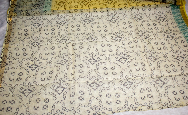 Kota Doria - Mustard Yellow and Black with Paisley Print