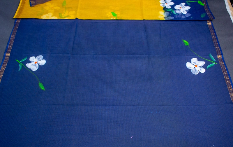 Kota Doria - Turmeric Yellow with Hand painting
