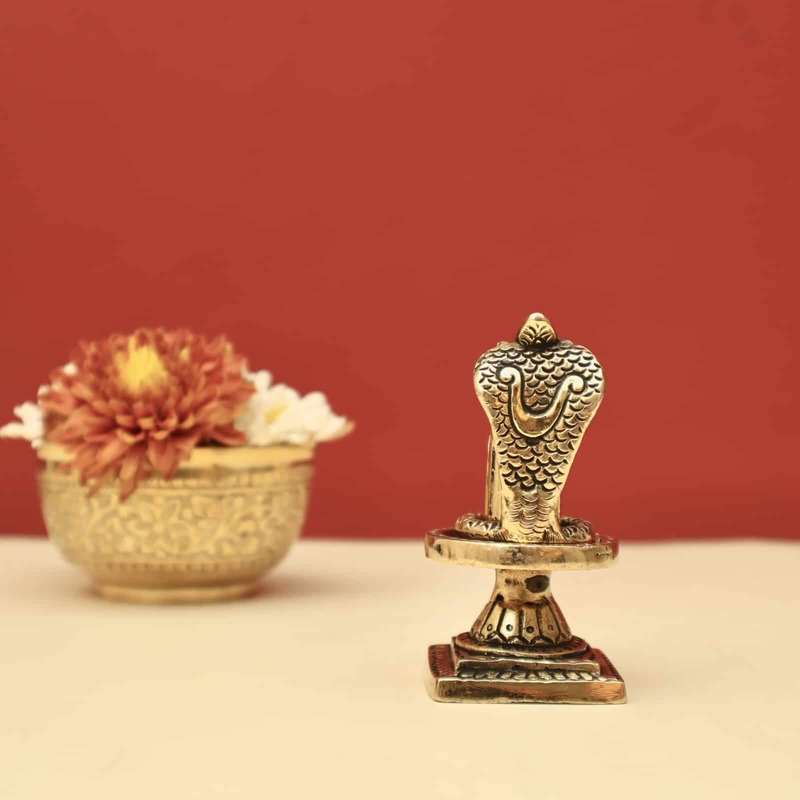 Brass Shivling with Sheshnag for Home Temple - 3.5 inch Height | Sacred Brass Shivling with Sheshnag Design for Spiritual Worship