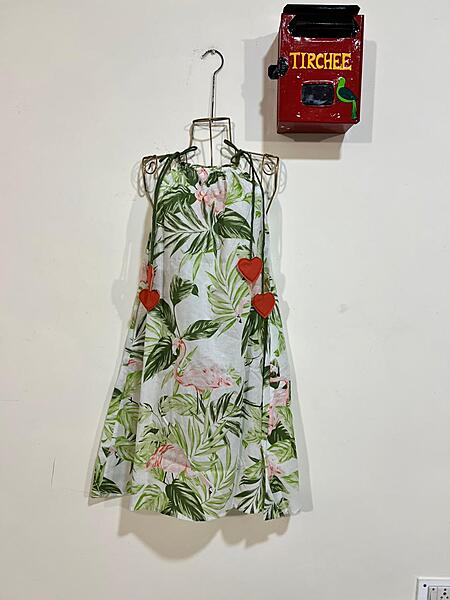 Naaz's Short halter gathered neck - White & Flamingo