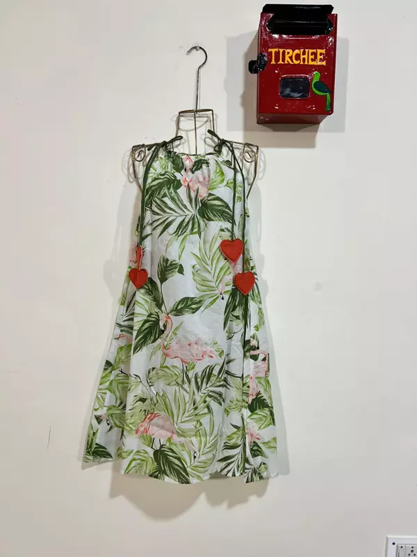Naaz's Short halter gathered neck - White & Flamingo