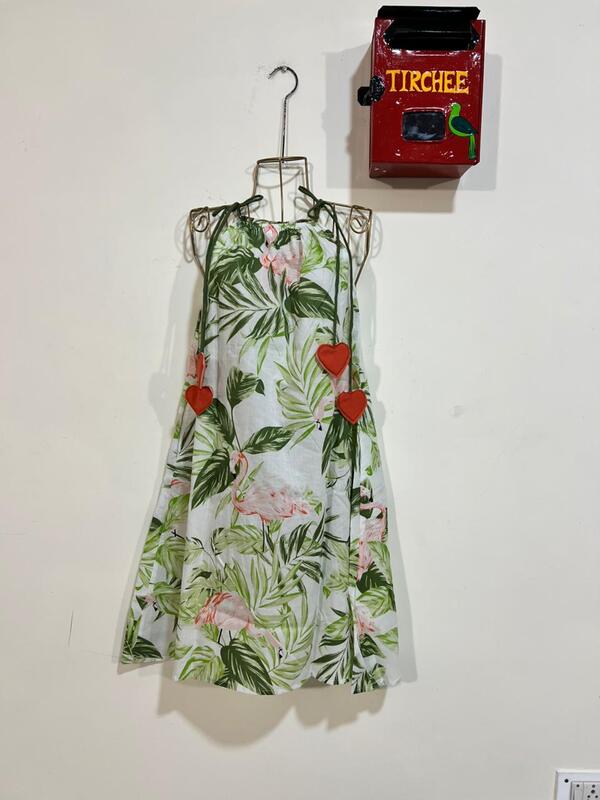 Naaz's Short halter gathered neck - White & Flamingo