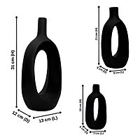 Oval-Shaped Flower Vases for Home Decor, Set of 3 (Black) Polyresin – 9.5 Inch