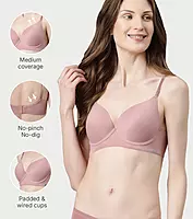 ENAMOR Innovations Transform Gel-Cup, Air-Brush Enhancer, Double Push-Up Women's Bra - Powder finish, Padded, Wired, Medium Coverage F114 NOSTALGIA ROSE 38C