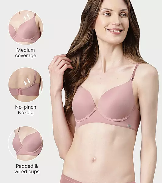 ENAMOR Innovations Transform Gel-Cup, Air-Brush Enhancer, Double Push-Up Women's Bra - Powder finish, Padded, Wired, Medium Coverage F114 NOSTALGIA ROSE 38C