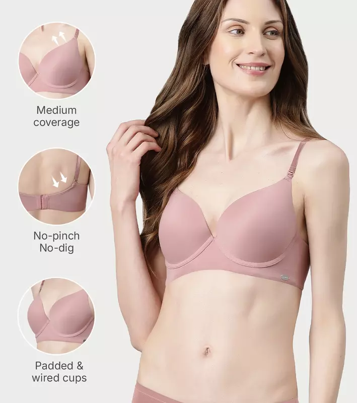 ENAMOR Innovations Transform Gel-Cup, Air-Brush Enhancer, Double Push-Up Women's Bra - Powder finish, Padded, Wired, Medium Coverage F114 NOSTALGIA ROSE 38C