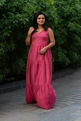 Women Tiered Ethnic Dress - Pink