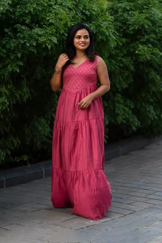 Women Tiered Ethnic Dress - Pink