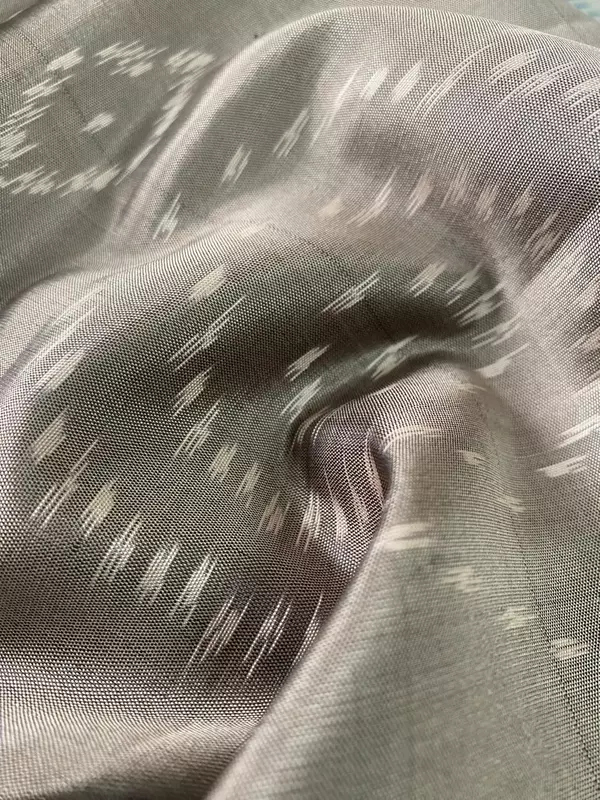 Pastel charcoal grey ikat silk saree with ikat blouse