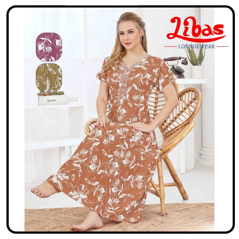 Orange Alpine Nighty in floral prints with button closure From Libas Loungewear - AL1075