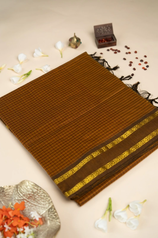 Arani Checked Cotton - Mustard Brown