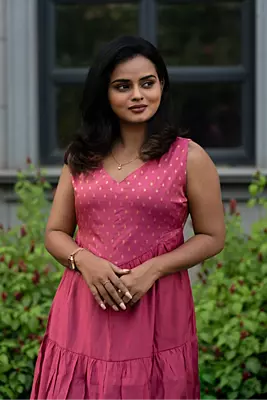 Women Tiered Ethnic Dress - Pink