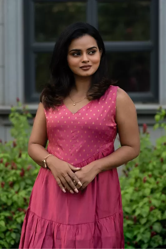 Women Tiered Ethnic Dress - Pink