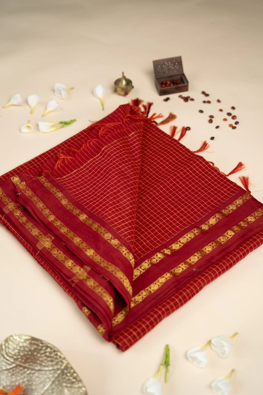 Arani Checked Cotton - Deep Maroon