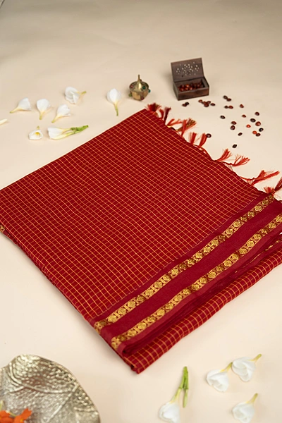 Arani Checked Cotton - Deep Maroon