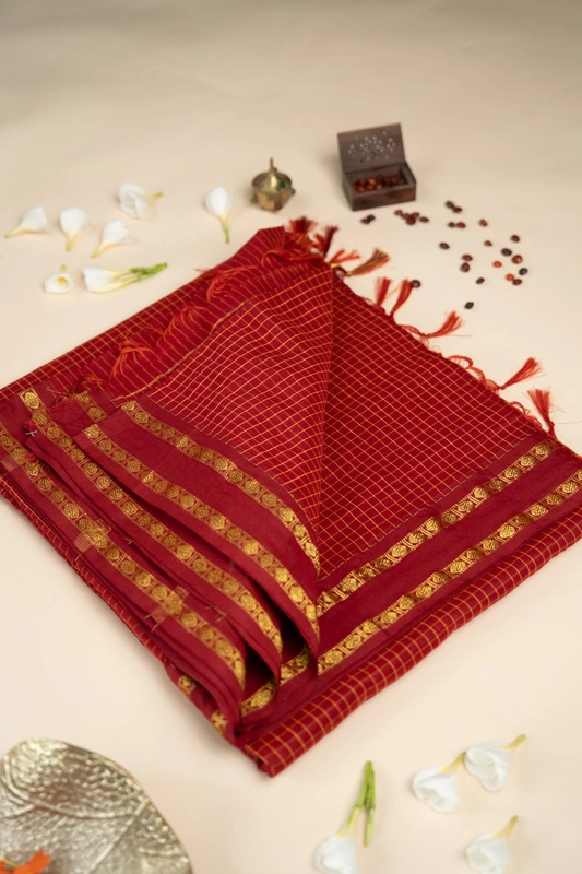 Arani Checked Cotton - Deep Maroon