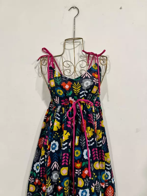 Meghana's Strap & Tie Dress - Blue & Tetris