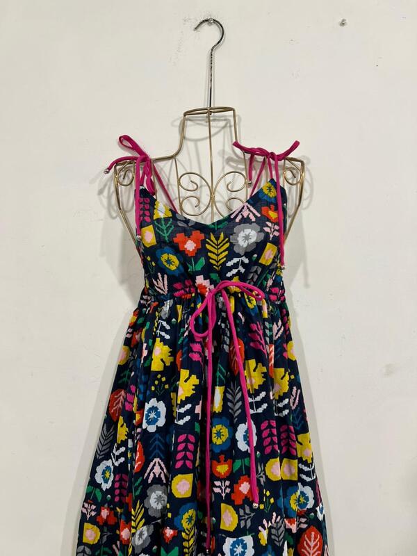 Meghana's Strap & Tie Dress - Blue & Tetris