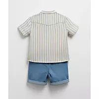 Pattuti Boys Set ( Shirt & Trosur ) - White / Brown / Blue