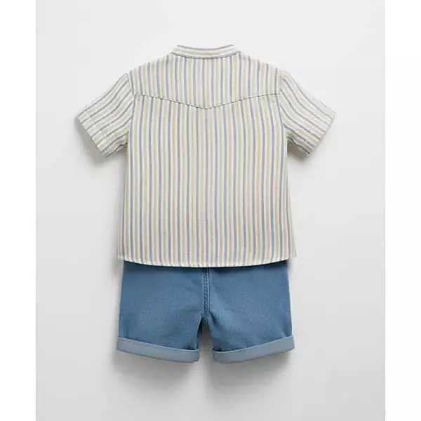 Pattuti Boys Set ( Shirt & Trosur ) - White / Brown / Blue