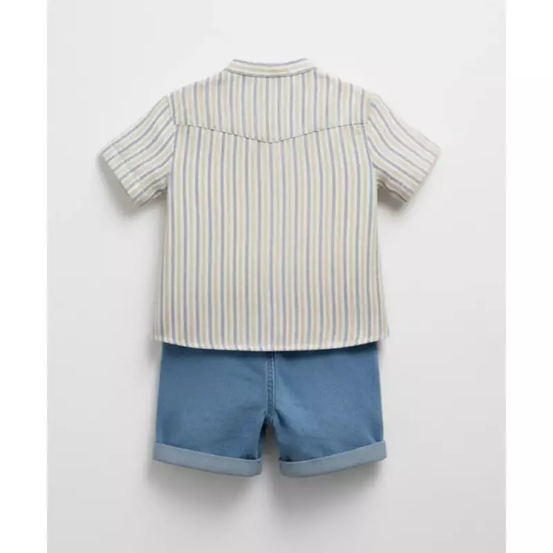 Pattuti Boys Set ( Shirt & Trosur ) - White / Brown / Blue