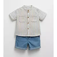 Pattuti Boys Set ( Shirt & Trosur ) - White / Brown / Blue
