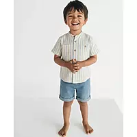 Pattuti Boys Set ( Shirt & Trosur ) - White / Brown / Blue