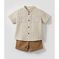 Pattuti Boys Set ( Shirt & Trosur ) - White / Brown / Blue