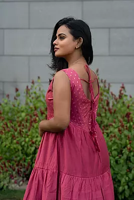 Women Tiered Ethnic Dress - Pink