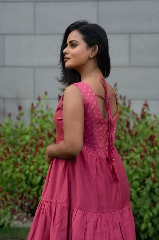 Women Tiered Ethnic Dress - Pink