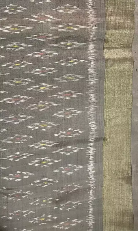 Pastel charcoal grey ikat silk saree with ikat blouse