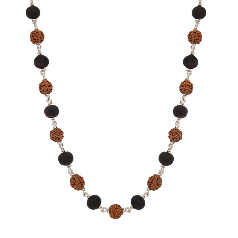 925 Sterling Silver Rudraksha and Karungali Mala