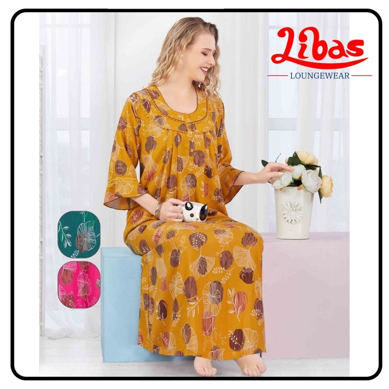 Autumn Orange Alpine Plus Long Sleeve Nighty With Floral Print All Over From Libas Loungewear-LSN211