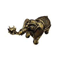 Dhokra Brass Elephant with Gold Lattice Saddle | Trunk Up Vastu Showpiece