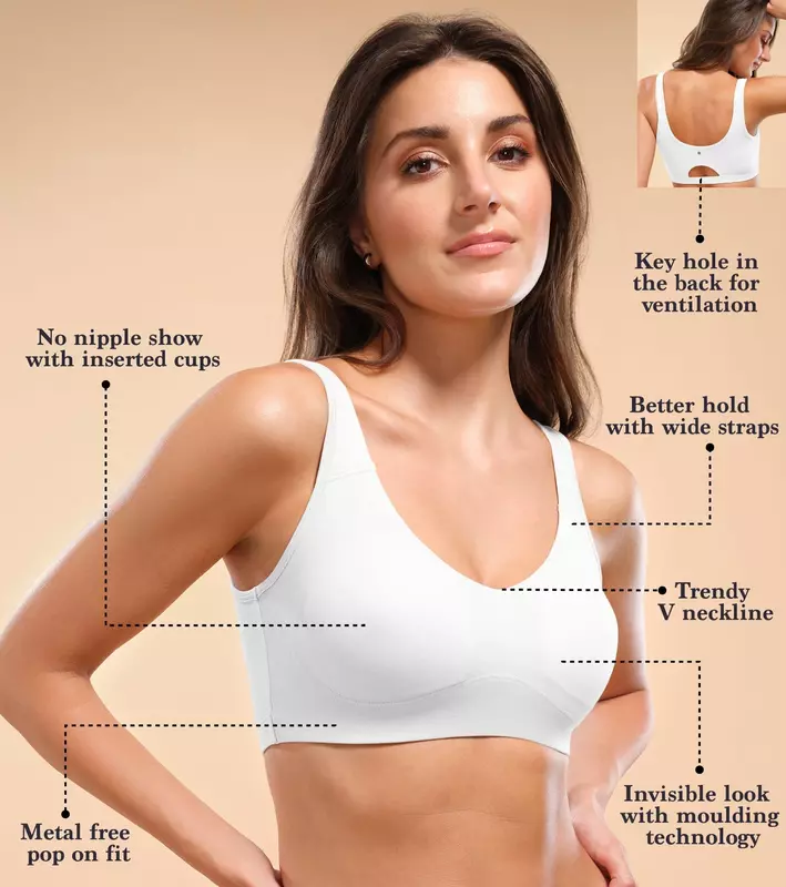 ENAMOR Easy Slip-On and Back Keyhole Women's Cotton Everyday Beginner's Bra - Padded, Wirefree, Full Coverage A106