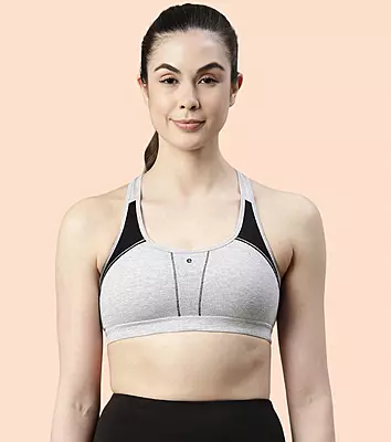 ENAMOR Medium Impact, Side Panel Shaping, Racer Back Women's Cotton Sports Bra - Padding with Removable Cups, Wirefree, High Coverage SB08
