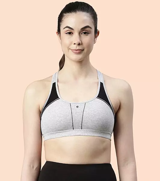 ENAMOR Medium Impact, Side Panel Shaping, Racer Back Women's Cotton Sports Bra - Padding with Removable Cups, Wirefree, High Coverage SB08
