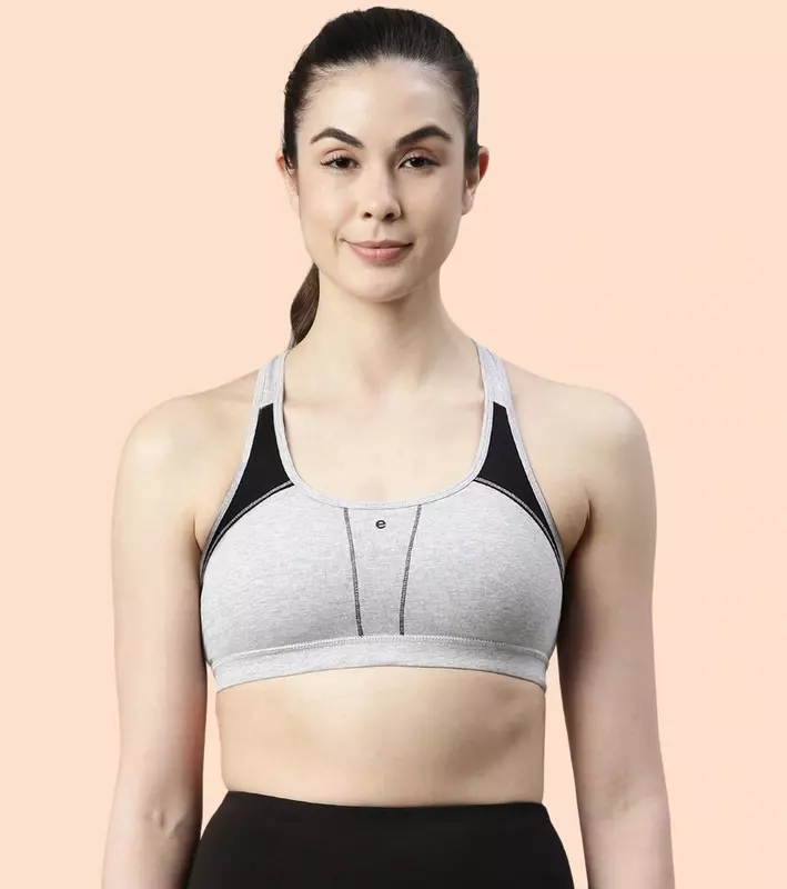 ENAMOR Medium Impact, Side Panel Shaping, Racer Back Women's Cotton Sports Bra - Padding with Removable Cups, Wirefree, High Coverage SB08