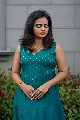 Women Tiered Ethnic Dress - Green