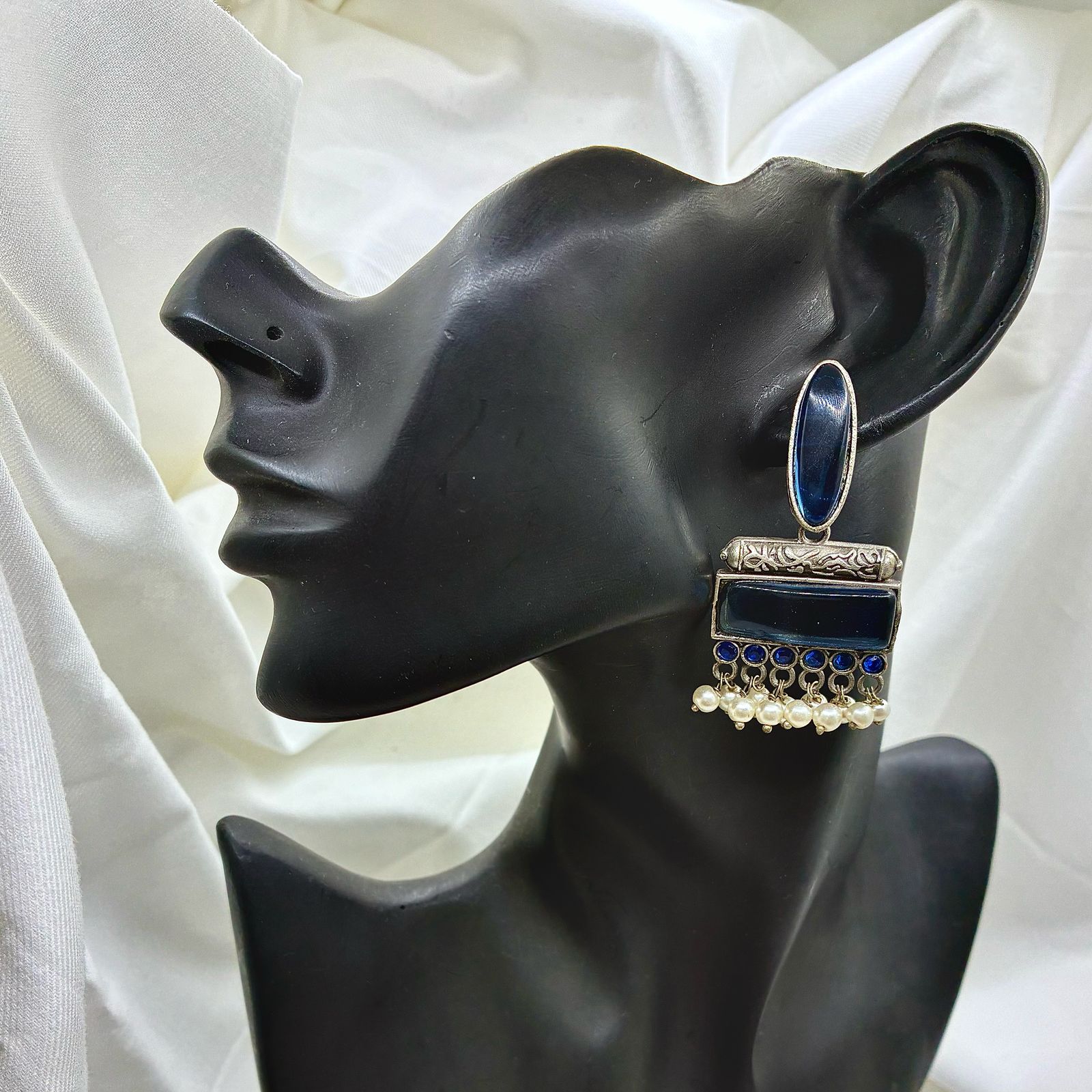 Silver plated Brass Earrings (Percian Blue) #7